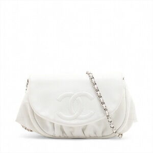 Chanel Coco Mark Caviar Leather Chain Wallet Half Moon White